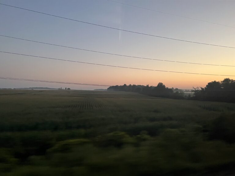 Amtrak in Ohio: sunset view the Lake Shore Limited