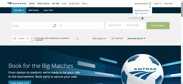 Looking at the Amtrak Webpage seeing where you enter your information.