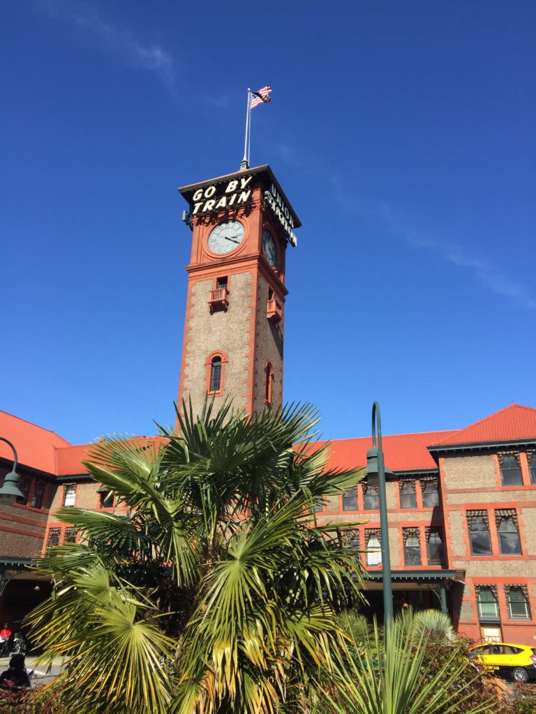 Portland Union Station tower and flag