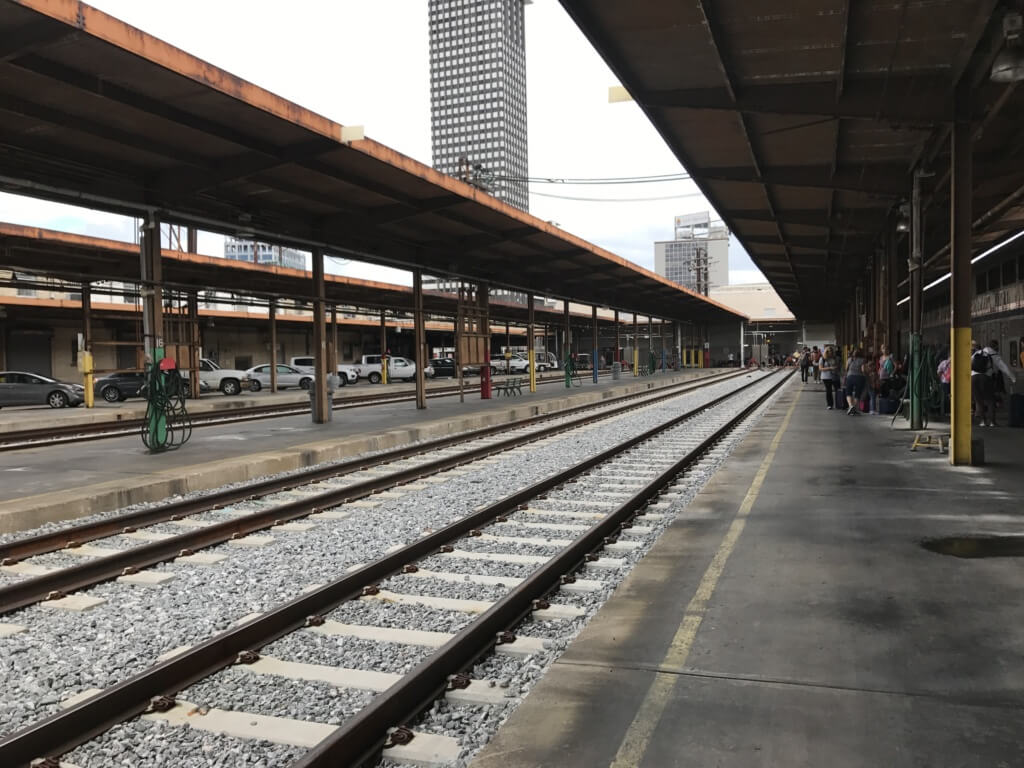 The back side of the New Orleans station for the City of New Orleans, Sunset Limited, and Crescent. 
