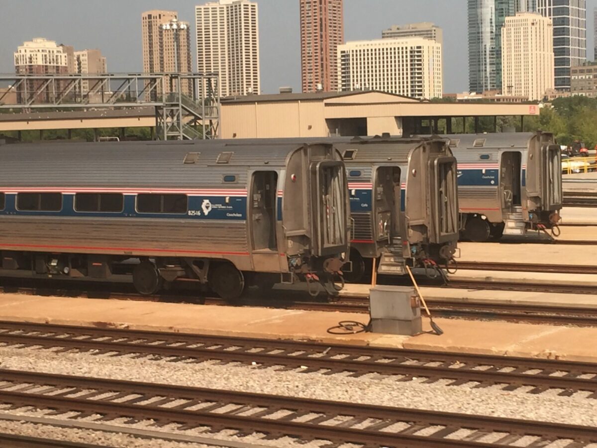 Amtfleet cars in the Chicago Amtrak yard