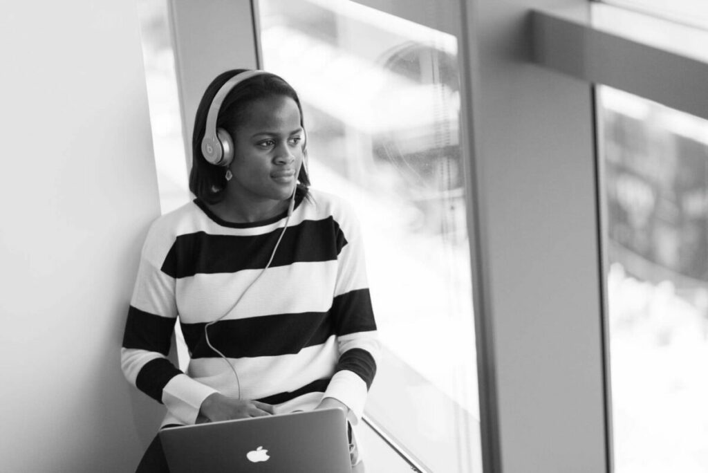 Stock photo listening with headphones