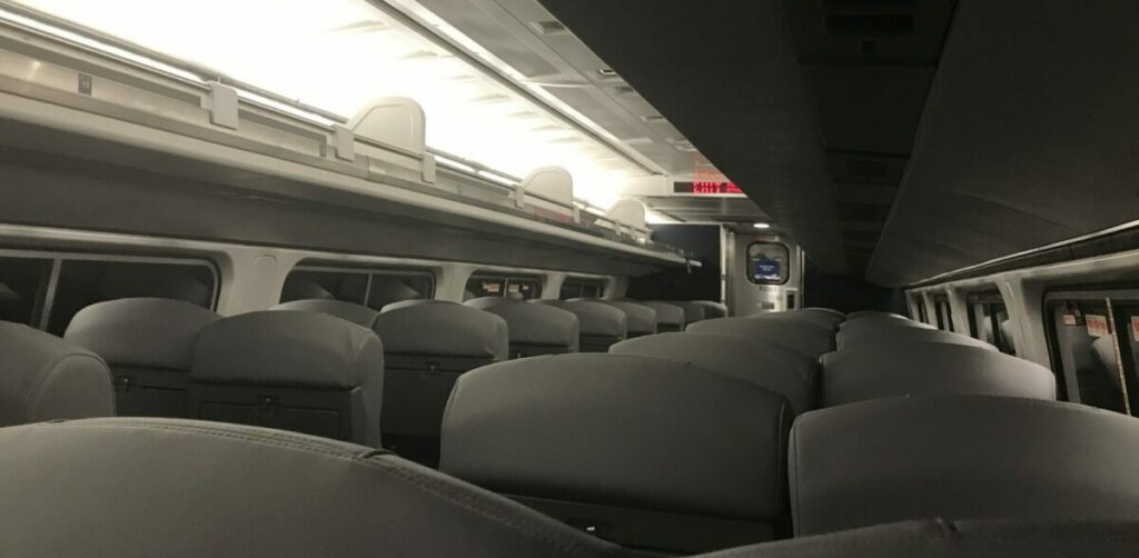 Inside a Amfleet 1 Amtrak car