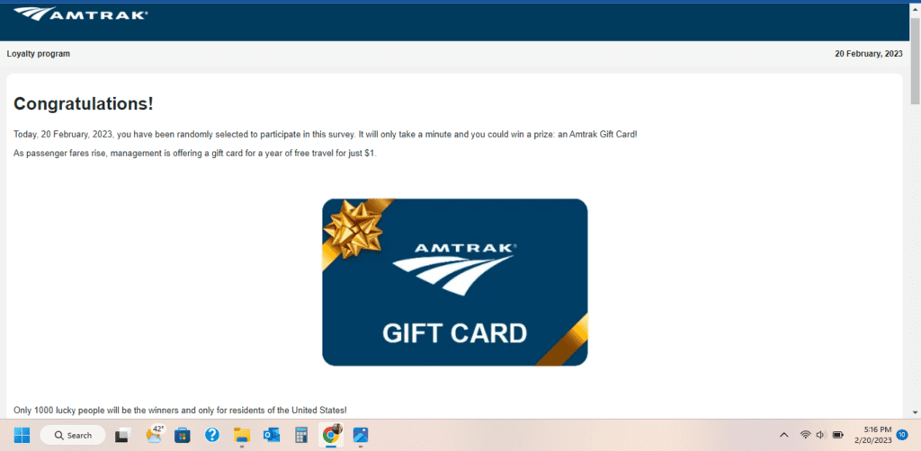 Fake Amtrak Gift Cards Give Away