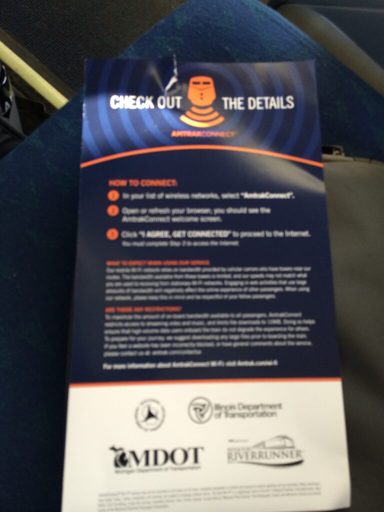 Original Amtrak Wi-Fi hand out on 2014 Midwest regional trains. 
