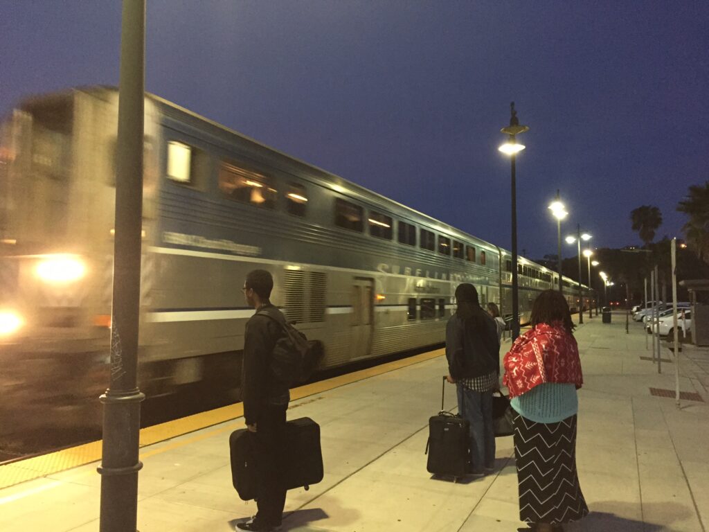 Passenger waiting to board the Pacific Surfliner