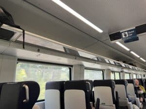 Overhead luggage racks in one of the Amtrak Quiet Cars