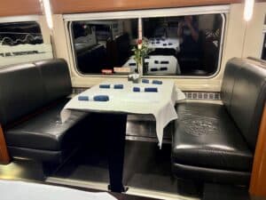 Amtrak Viewliner dining car seating.