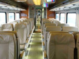 Looking at empty seats on Amtrak Cascade coach cars.