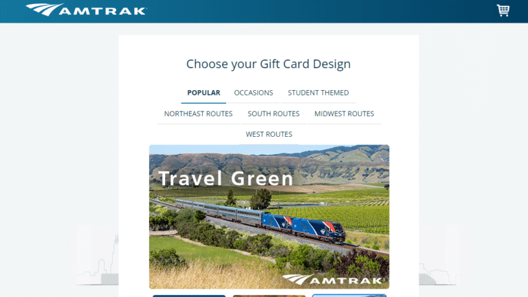 Amtrak e-gift card homepage