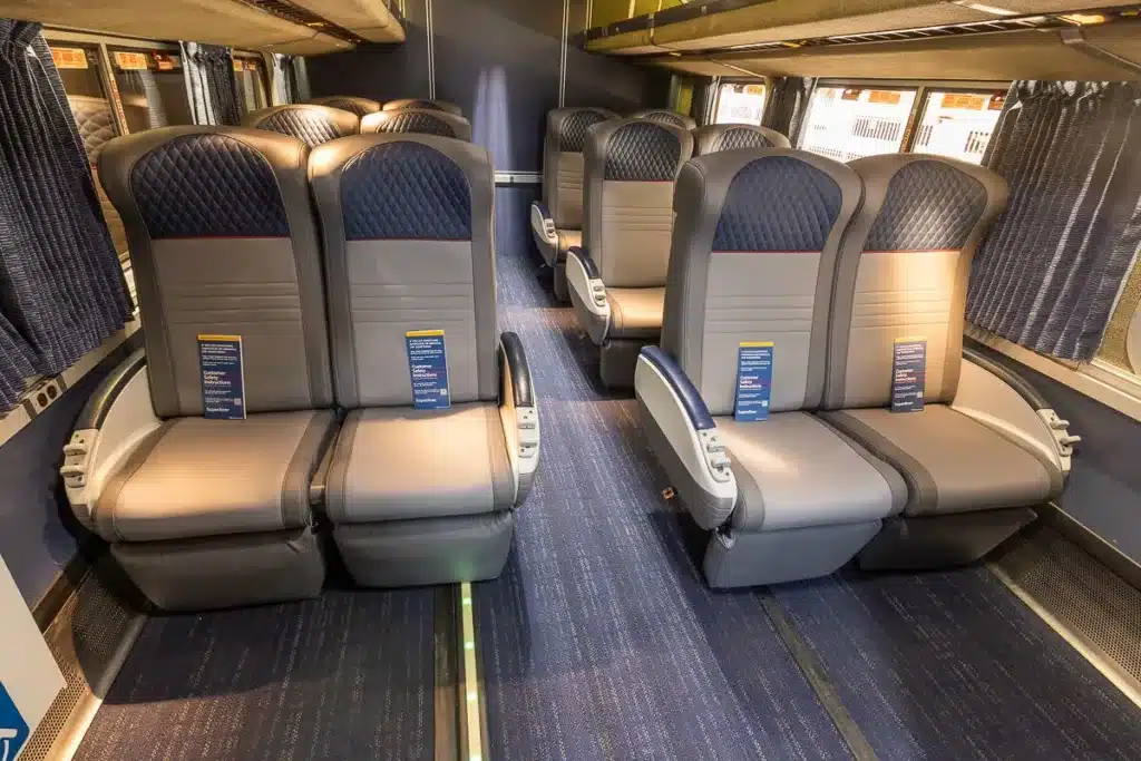 A look at the new refurb Amtrak Superliner seats.