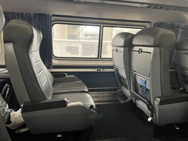 Two Amtrak coach seats found on Amfleet 2 cars. 
