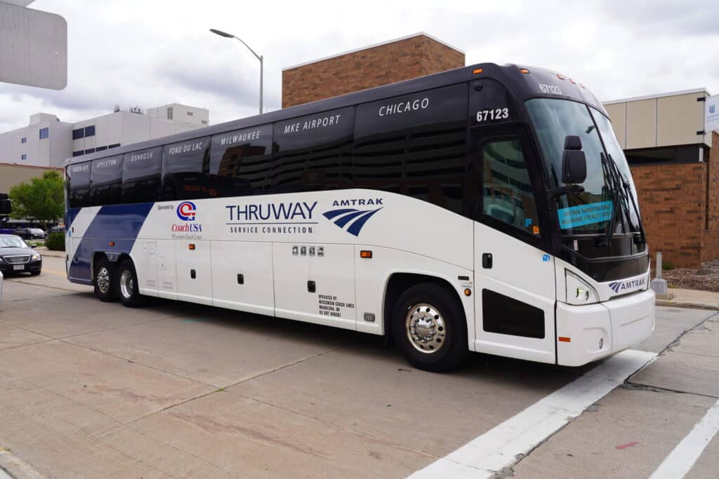 An Amtrak Thruway bus in Milwaukee, WI